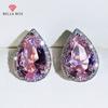 Cute Water Drop Shaped Pink CZ Stud Earrings For Women Luxury Engagement Wedding Lady's Accessories Statement Jewelry New
