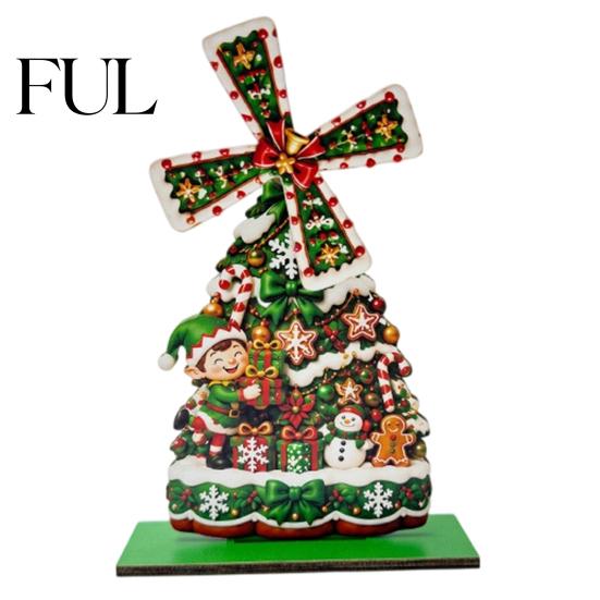 Christmas Gift for Family Windmill Wooden Ornament, Decorative Craft with Rotating Holiday Decoration Blades, Handmade Figurine Home Tabletop Display