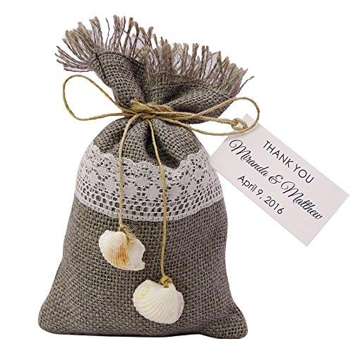 20 небольших пляжных мешочков для свадебных подарков из мешковины, деревенские мешочки для вечеринок, джутовые мешочки с завязками и индивидуальной биркой 4"x6.5