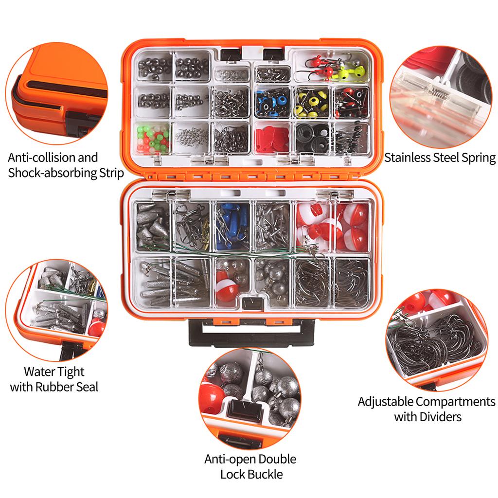 Набор рыболовных аксессуаров, 343 шт., включая коробку для снастей, рыболовные крючки, грузила, джиг-головки, вертлюги для ствола