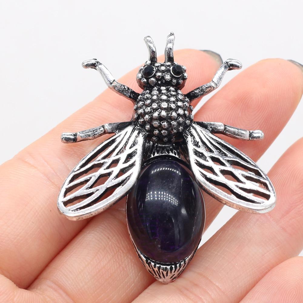 Women Brooch Natural Stone Bee-Shaped Pendant For Jewelry Making DIY Necklace Bracelet Clothes Shirts Accessory