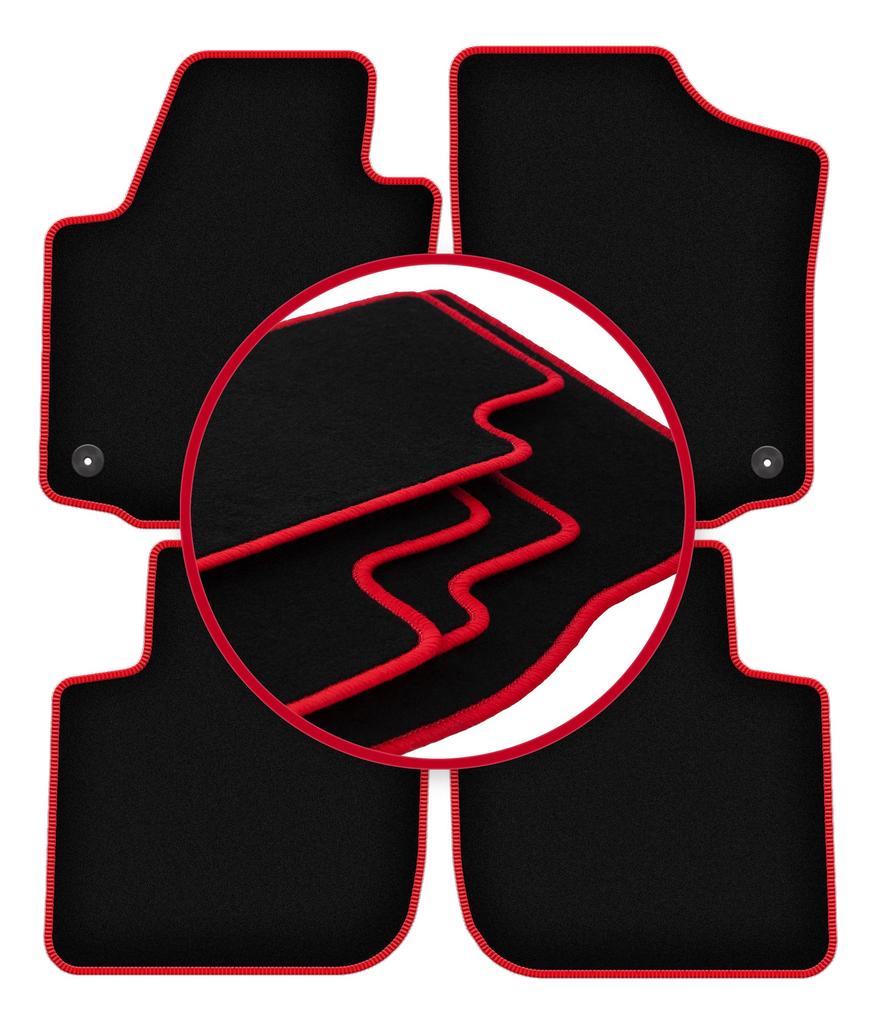 Velour floor mats with red edge for: Skoda Rapid liftback, sedan, spaceback, station wagon (2013-2019)