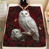 1 шт. Фланелевое одеяло с принтом совы и красной розы, Высококачественное, Для всех сезонов, Декор для дома, Тепло и комфорт, Идеально для рождественских подарков