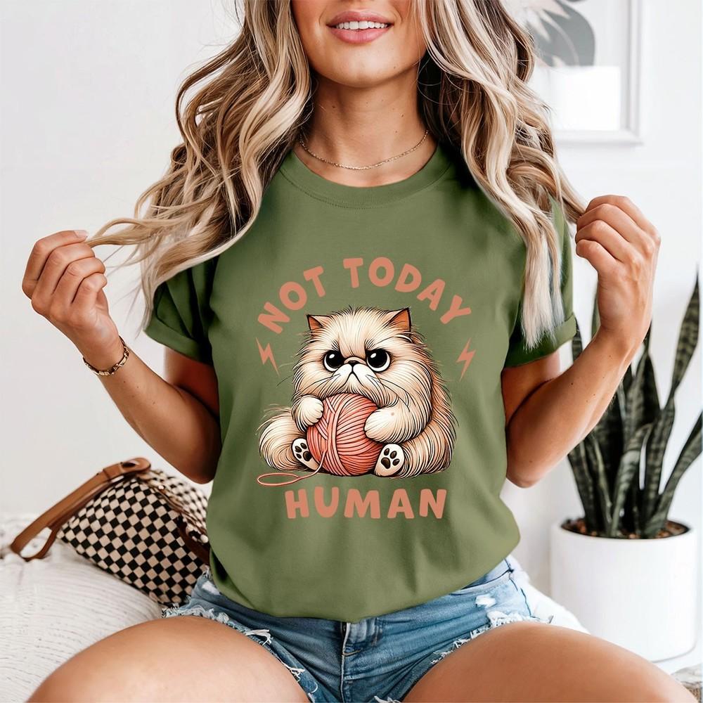Not Today Huunisex Cat Animals Unisexs TShirt Grumpy Kitten Yarn Tee