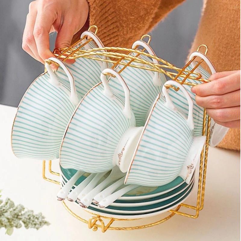 220ml Nordic Bone China Coffee Cup Set, Vintage English Style Tea & Coffee Mug Set