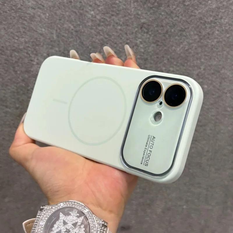 Роскошный Чехол из Жидкого Силикона с Защитой Линзы Камеры для iPhone 17 16 15 14 Pro Max 13, Магнитный, Поддерживает Беспроводную Зарядку