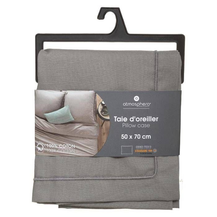 Taie d'oreiller "Carina" coton gris souris 50x70cm - Atmosphera createur d'interieur