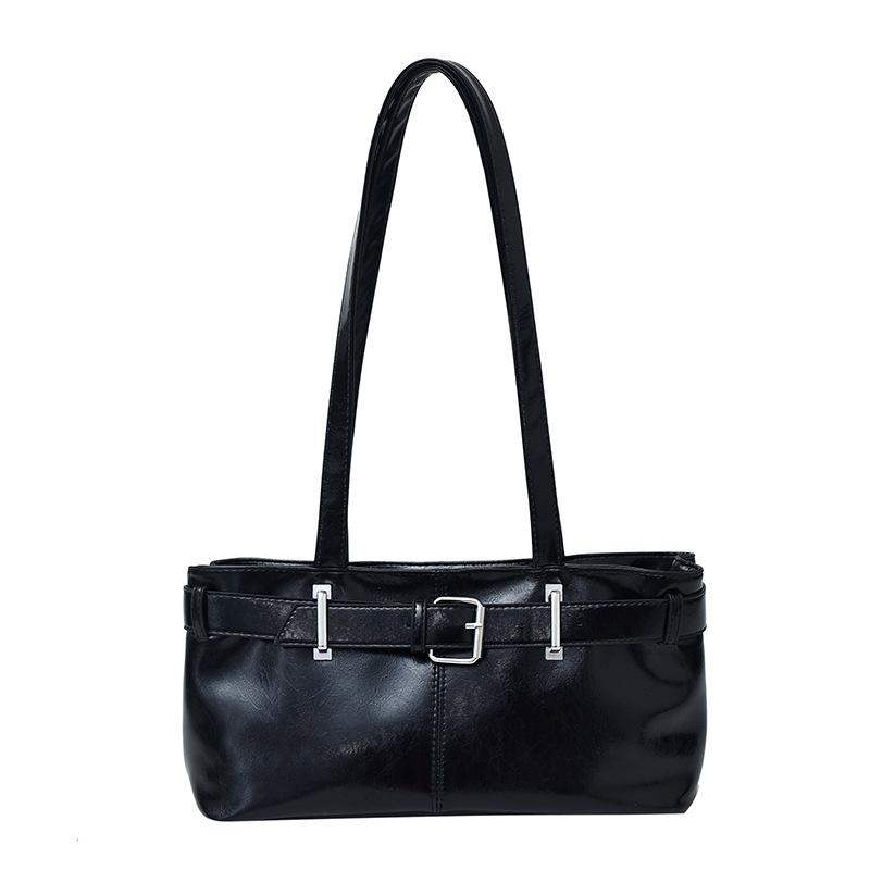 Chic Minimalist Solid Color Shoulder Bag New Retro Faux Leather Handbag Trendy Street Style Commuter Purse KTB
