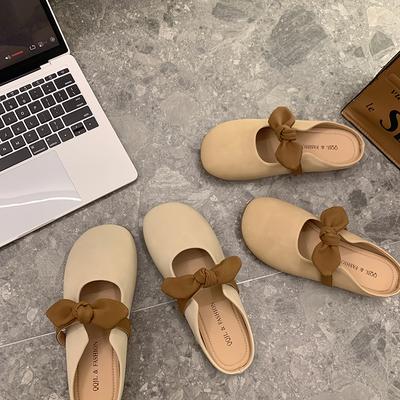 Тапочки Baotou, женская верхняя одежда, плоская подошва, весна-лето, новый дизайн с бантом, ниша, одна педаль, мягкая подошва, классные тапочки