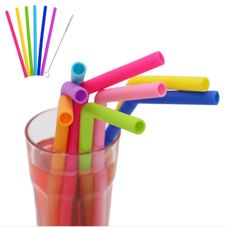2pcs Reusable Silicone Straws Food Grade Silicone Straws Drinking With Cleaning Brush Party Straws