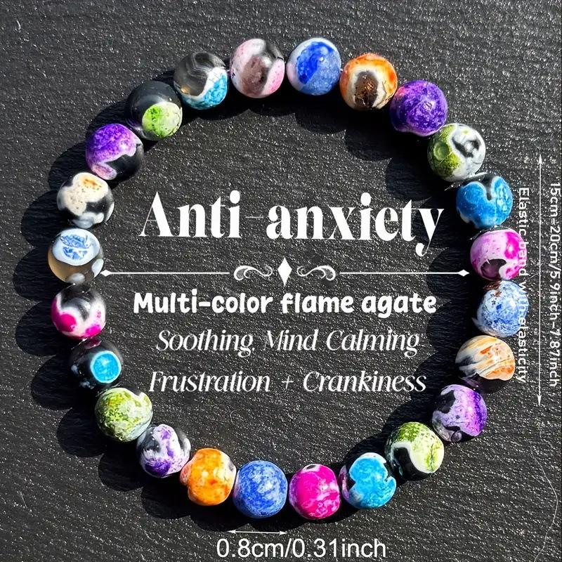 Bohemian Natural Stone Bracelet Fire Agate Stone Dopamine Beaded Bracelet Women's Beach Vacation