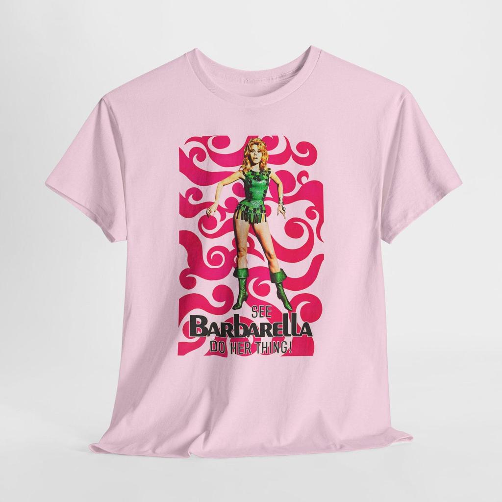 Barbarella v5 Унисекс Футболка из плотного хлопка, Ретро Футболка с научно-фантастическим принтом, Винтажная футболка по мотивам космического фильма, Подарок для фаната научной фантастики, Футболка Космическое приключение, Внешний