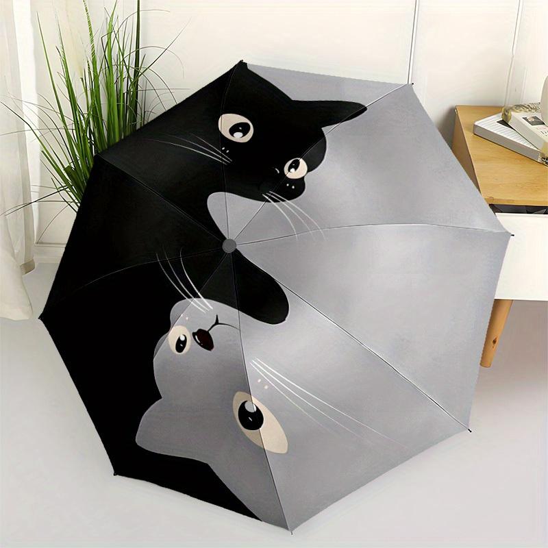 1pc Yin Yang Cats Automatic Open/Close Umbrella with Windproof, Functional Design, 8-Rib Sturdy Canopy, Durable Ribs,068