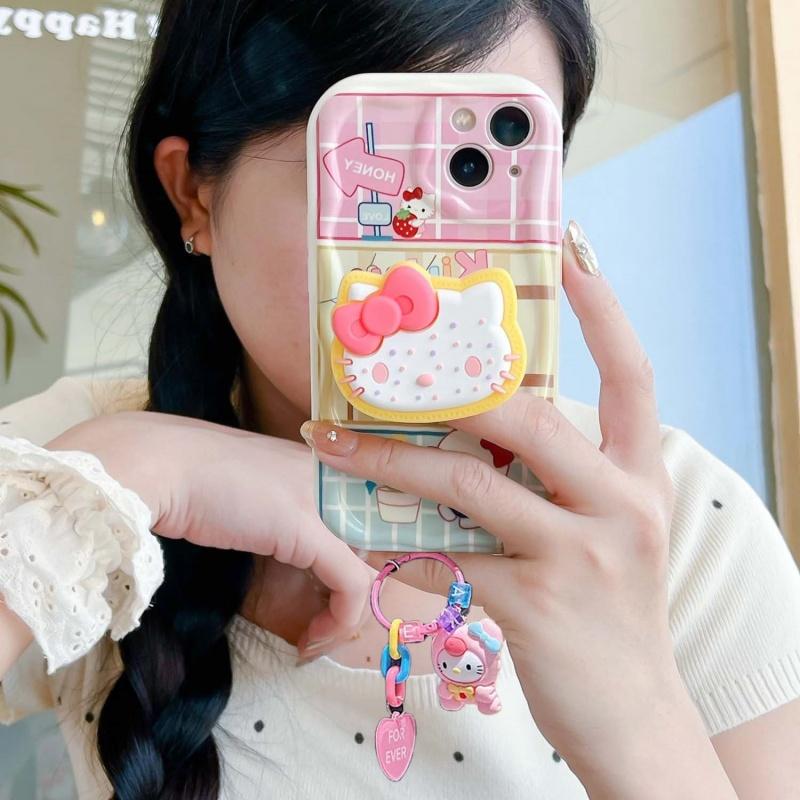 Cartoon Hello Kitty Bracket Pendant Case For Xiaomi Redmi Note 15 Pro 5G 15C 15 14C 13C Note 14 13 12 Pro Plus A7 Pro 5G Casing