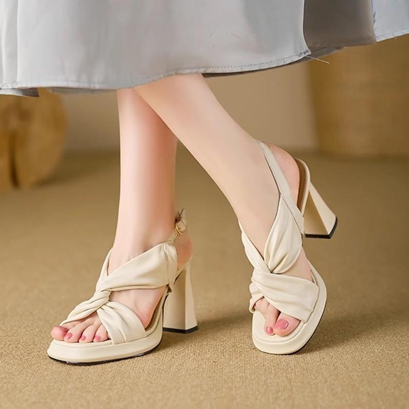 Мода 2025 Лето Женские Сандалии Тренд Однотонные Удобная Толстая Подошва Высокий Каблук Новый Бренд Дизайнер ПУ Уличные Вечерние Платье Сандалии