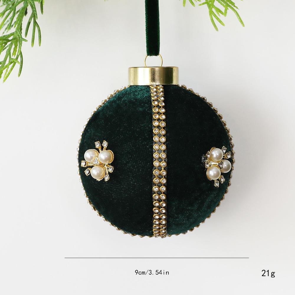 Velvet Finish Christmas Ball Ornament Rhinestone Trim Hanging Ball Ornament Festive Decorations