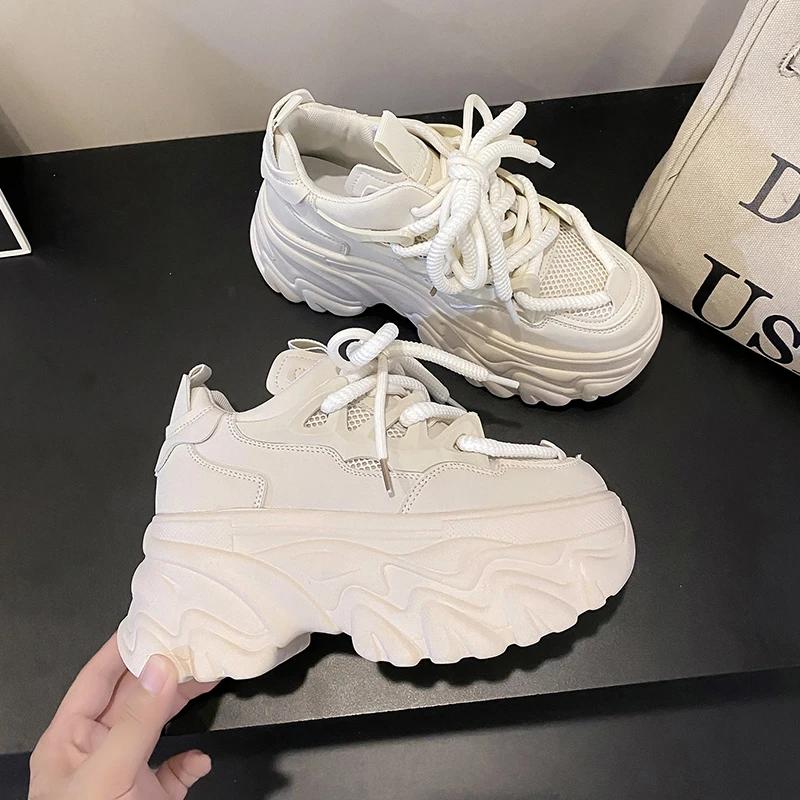 Fashion Women's Thick-soled Casual Breathable Mesh Shoes Summer Thick-soled Sports Shoes Wedge Heels Invisible High Heels Hollow