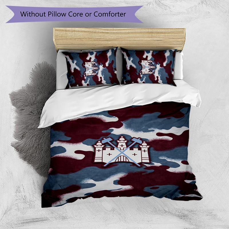 West Ham United Football Printed 3 Pieces Bedding Set, Comfortable Skin Friendly Bedroom Duvet Cover Set