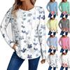 Женская мода повседневный топ с длинным рукавом с цветочным принтом и круглым вырезом