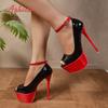 Fashion Aphixta Hot Sale Party Disco Dance Peep Toe Pumps Women 5.5cm Platform Red Belt Buckle Super High Thin Heels Pumps Large Size 46