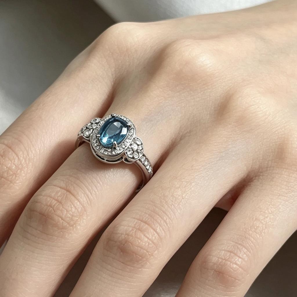 Palace-style vintage tanzanite blue ring Elegant egg-shaped royal queen ring Fashionable and simple index finger ring