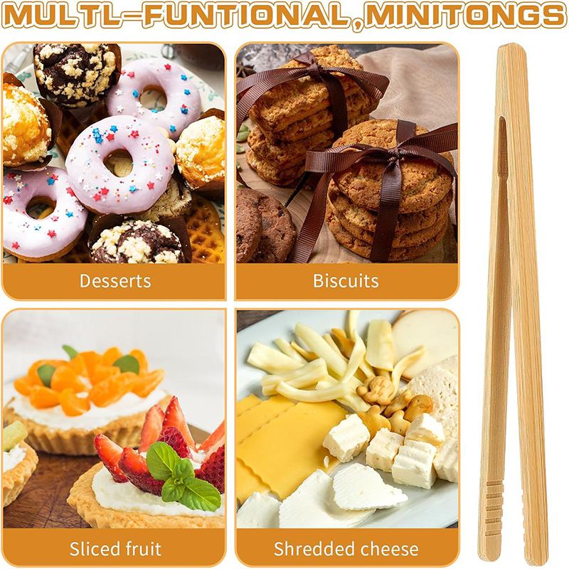 4Pcs Bamboo Toast Tongs 18cm Toaster Tong Tea Clip Tweezers Bamboo Tong for BBQ Fried Food Bread Tea Cooking Kitchen Accessories