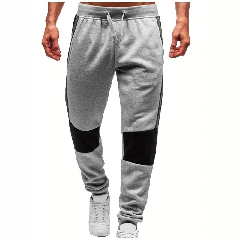 Mens Casual Jogger Pants With Color Block Design Warm Fleece-Lined Loose Fit Winter Daily Wear