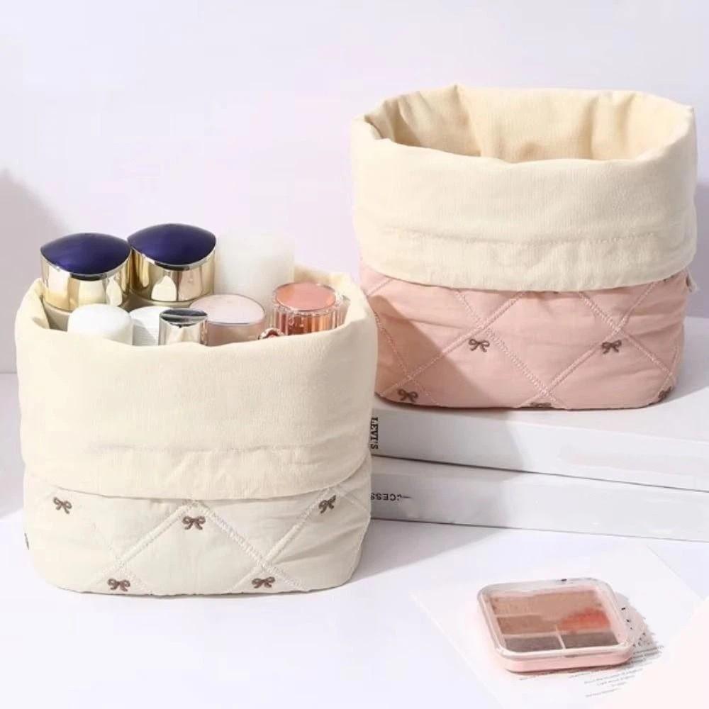 Large Capacity Cosmetic Storage Bag Bowknot Printed Sundries Organizer Home Table Organizer