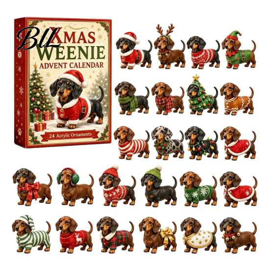 Holiday Dog Advent Calendar 2026 Dachshund Calendar, 24 Days Collectible Surprises with 2D Christmas Gift for Pet Owners Festive Puppy Figures Lovers