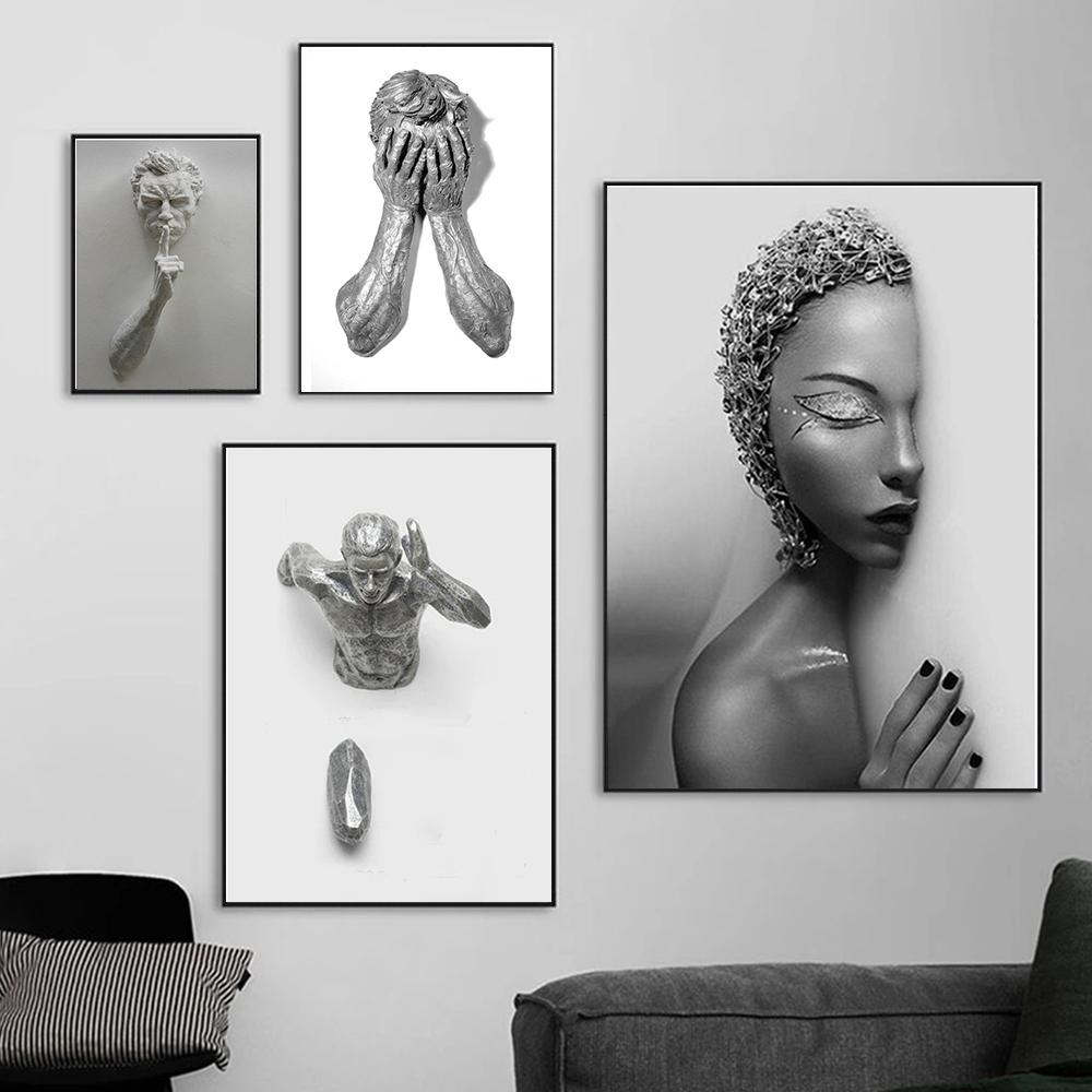 3D Скульптура Искусство Стена Холст Картины Классические Плакаты Печать Гостиная Спальня Фигура Росписи Искусства Эстетические Картины Современная Абстрактная Фигура Домашний Декор