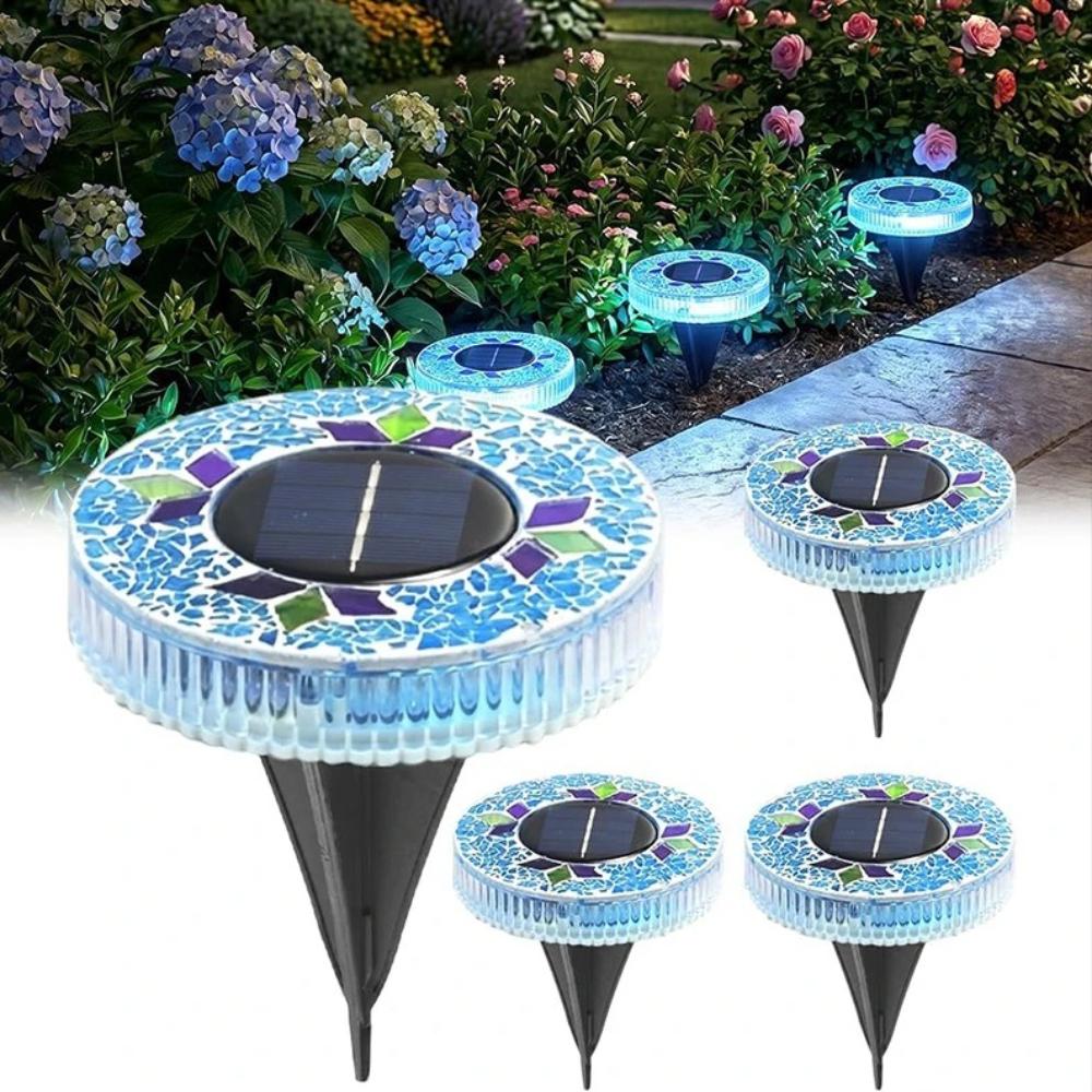 4/2/1PCS Solar Disk Light Waterproof Outdoor Glass Garden Stake Lighting Colorful Decorative Pathway LED Lights Dusk to Dawn