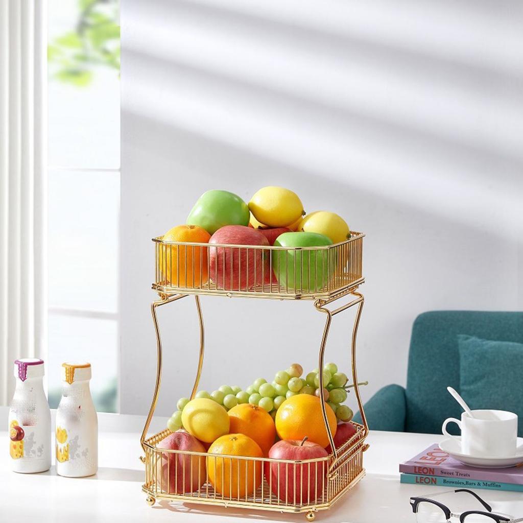 Double Layer Fruit Basket Storage Rack Organizer Heavy Duty Iron Material for Kitchen Bathroom Home Use