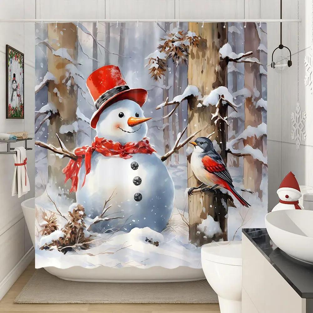 Веселые рождественские занавески для душа Зимняя снежинка Рождество Сосновые листья Лампа Праздник Фермерский дом Ткань для ванной Занавеска для ванной Декор для ванной