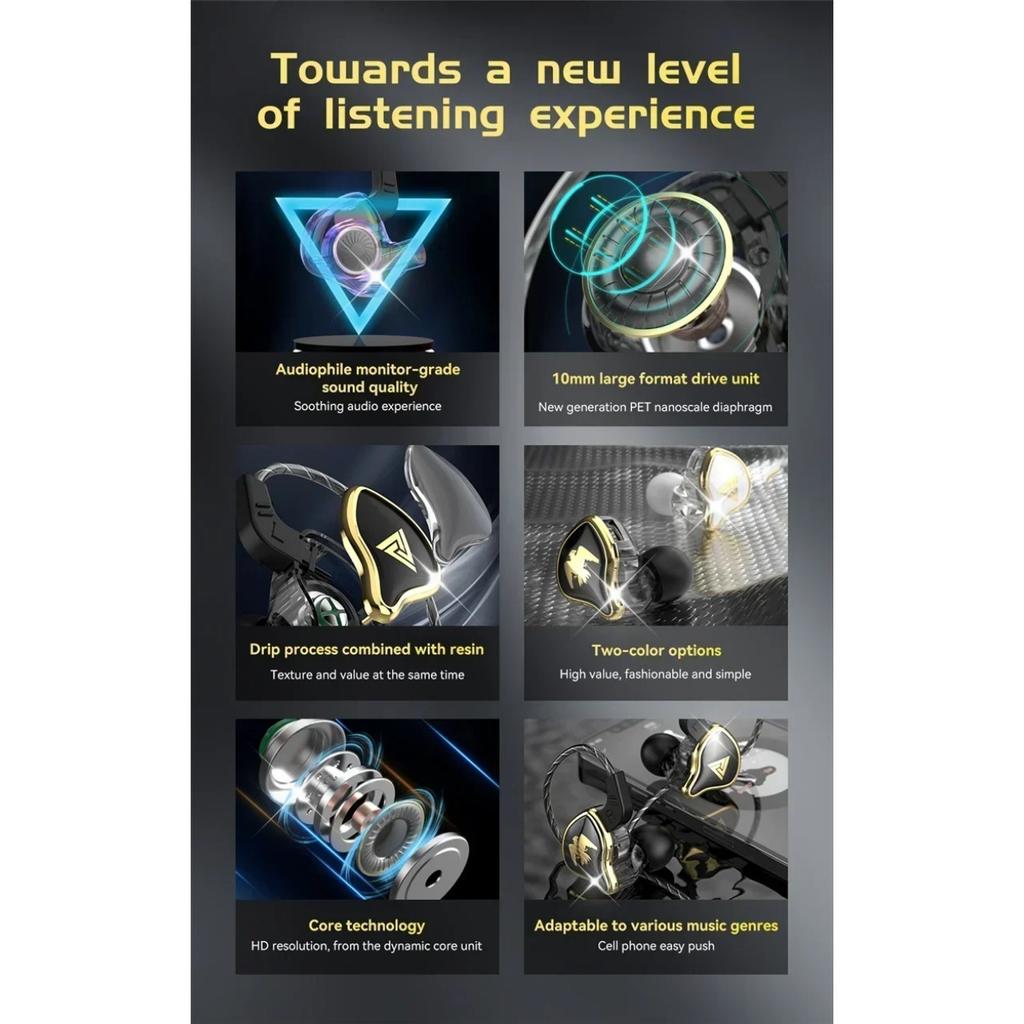 QKZ AK6 Ares Dynamic Wired Earphones HIFI Music Sport Earbuds In Ear Headphones Noise Cancelling Bass Headset with Mic