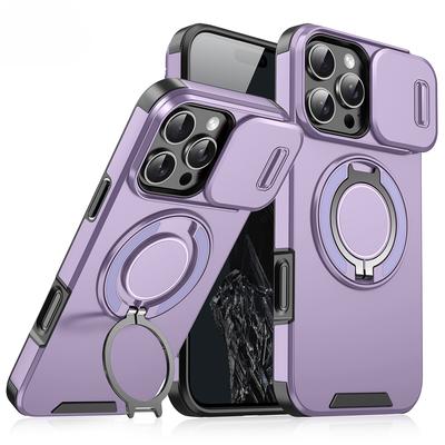 Сверхпрочный защитный чехол Armor Slide Camera для iPhone 16 15 14 13 12 11 Pro Max Plus с магнитным вращающимся на 360° кольцом-подставкой