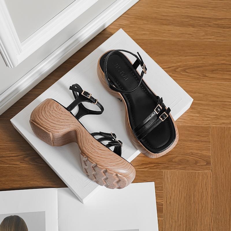 Женские сандалии на платформе в ретро-праздничном стиле, летние новые на толстом каблуке, подошва-маффин, маленький высокий каблук с римскими сандалиями