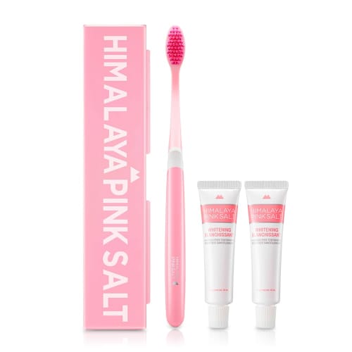 HIMALAYA PINKSALT Natural Whitening Kit - Medium & Teeth Whitening, Fluoride-Free Toothpaste, Portable Travel Set & Travel Toothpaste Case, Travel Siz