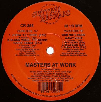 12-дюймовая пластинка MASTERS AT WORK Justa Lil Dope Our Mute Horn CR255 CUTTING 1991 США Танцевальная Электроника Б/у