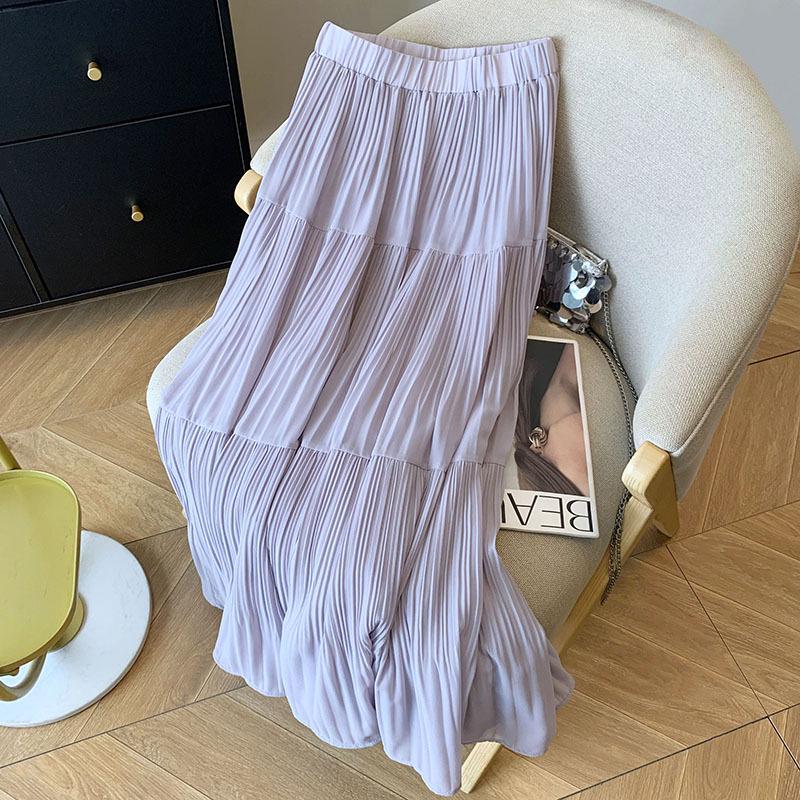 Женская юбка весна-лето 2025 Purple Fairy Gauze: Тонкий, универсальный, плиссированный дизайн