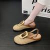 Niche Personality Design Sense Straw Woven Holiday Wind Bag Head Shoes Women's Rear Tripple Belt Hollow Slope Heel Half Drag Sandals
