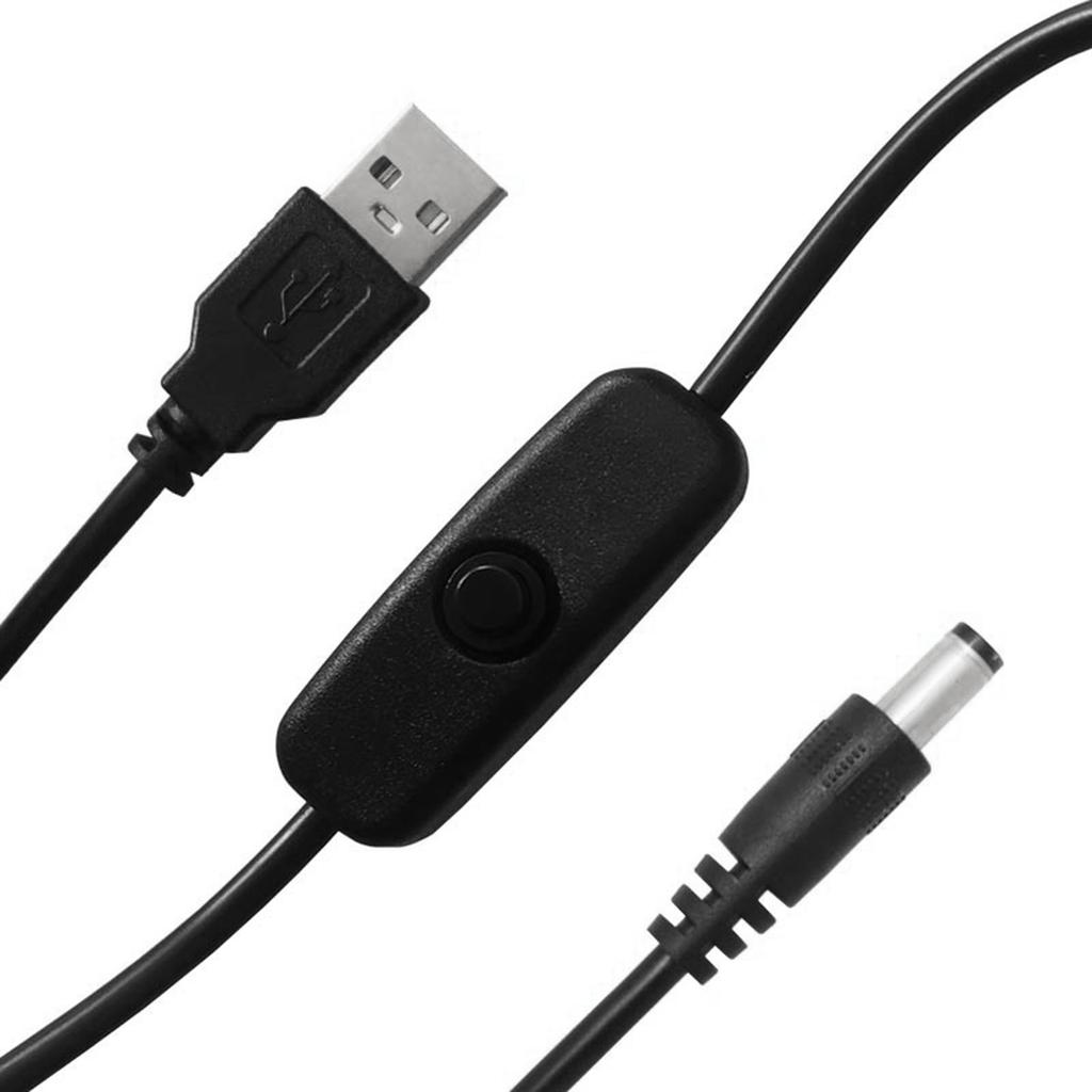 USB To DC5.5x2.1mm Power Cable Cord with Convenient On/Off Switch Button for 5V Electronic Devices 100cm Long Black