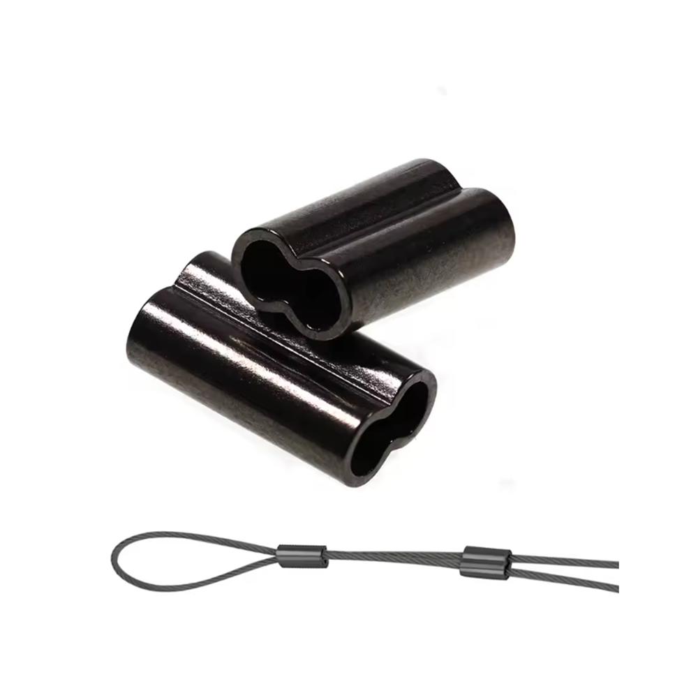 100pcs Black Mini Double Barrel Copper Sleeves for Mono Steel Wire Crimps Fix Tube Saltwater Fishing Rigging Accessories