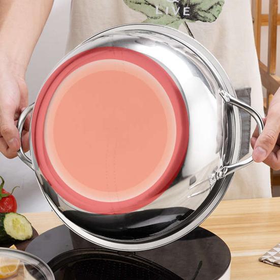 1 Set 30cm Double-Flavoured Pot with Lid Binaural Anti-scalding Stainless Steel Induction Cooker Compatible Single-layer Thicken Soup Hot Pot