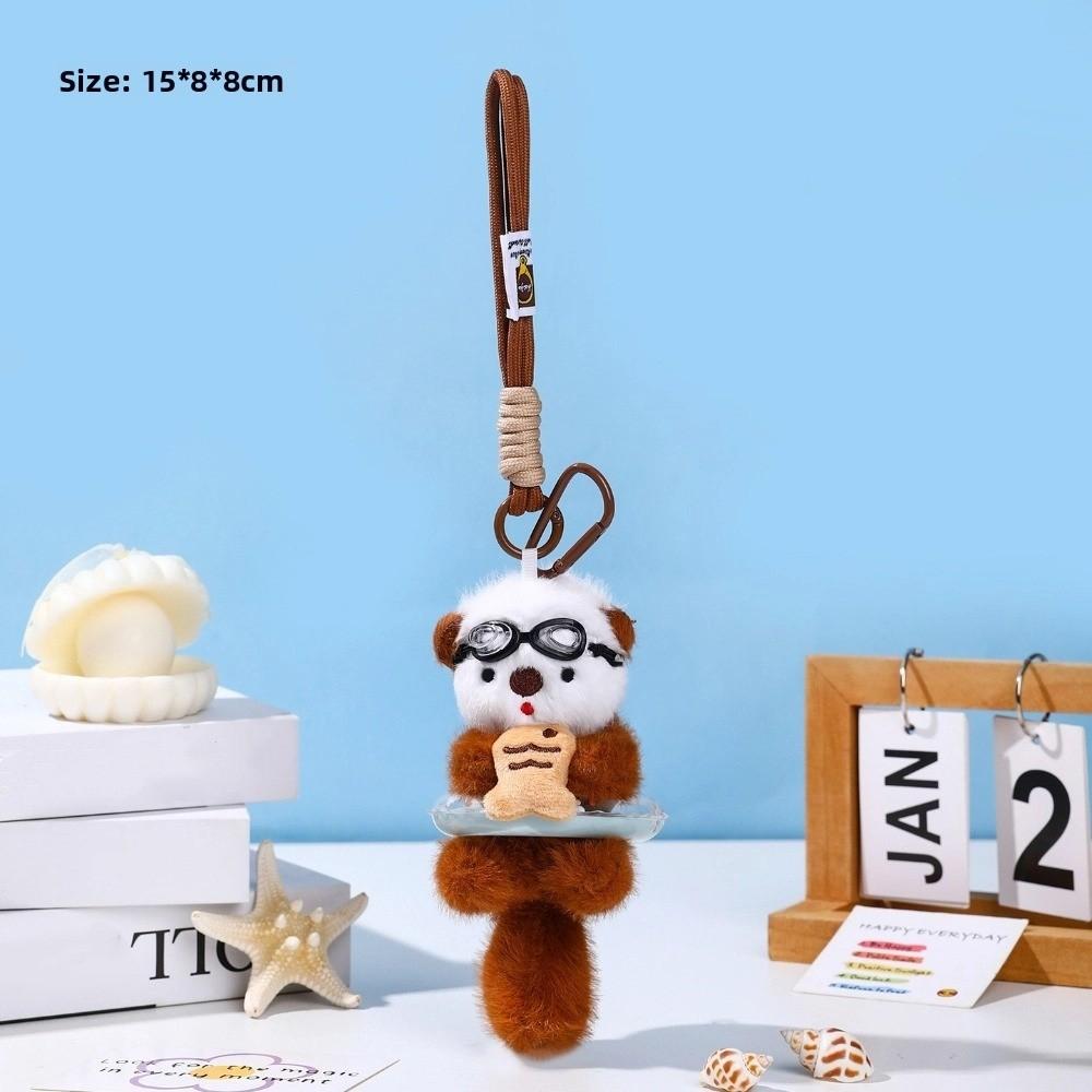 Animals Doll Cartoon Pilot Otter Keychain Decorations Panda Puppy Plush Doll Otter Keyring  Unisex