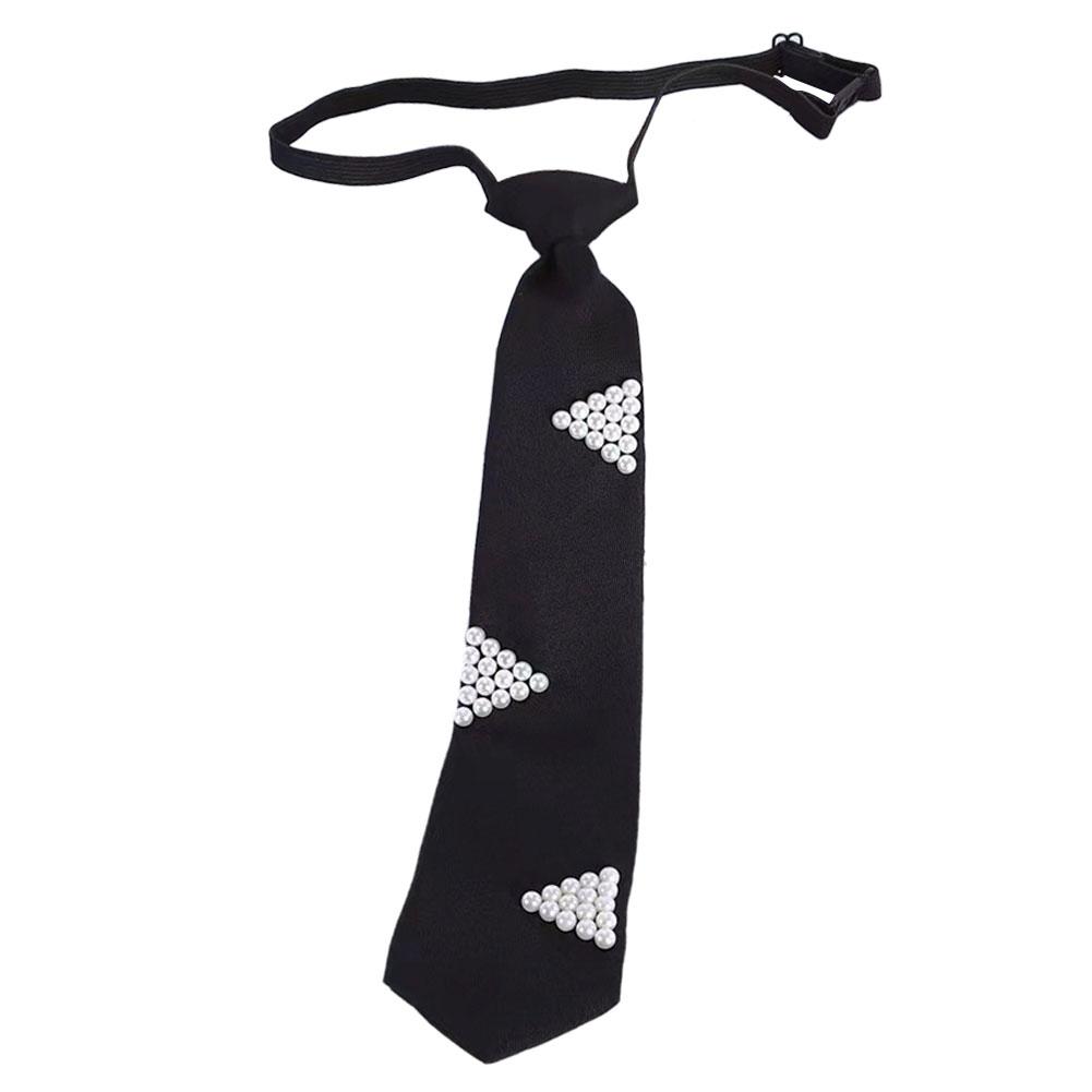 Elegant Preppy Style Women Pearl Tie Bead Long Necktie Versatile Academic College Shirt Necktie Uniform Accessories