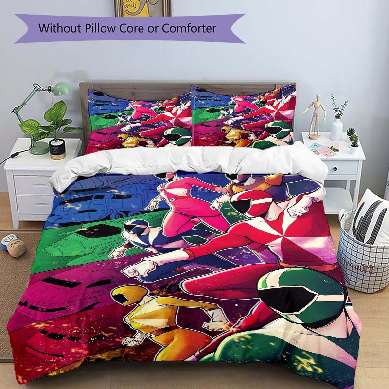 3pcs Power Rangers Pattern Bedding Set - Includes Quilt Cover and Pillowcases, Suitable for All Seasons, Machine Washable - Ideal Gift for F