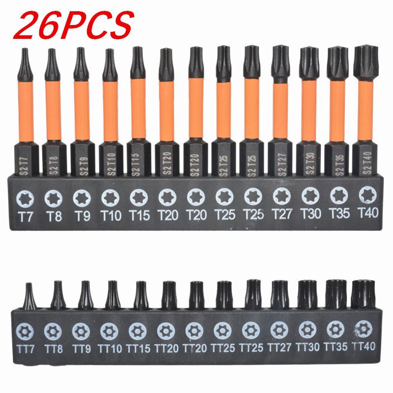 Набор Torx бит из легированной стали S2, 26 шт., сплошные и полые, 25 мм/50 мм, для электроотверток