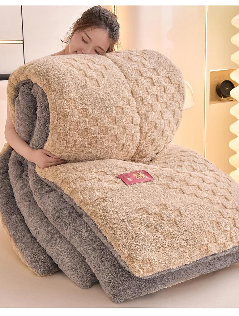 Утолщенное зимнее одеяло из овечьей шерсти и кораллового флиса – Теплое хлопковое постельное белье для односпальной кровати в общежитии