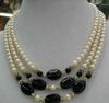 3 ряда красивого ожерелья с белым жемчугом и черным агатом диаметром 7–8 мм, 17–19 дюймов
