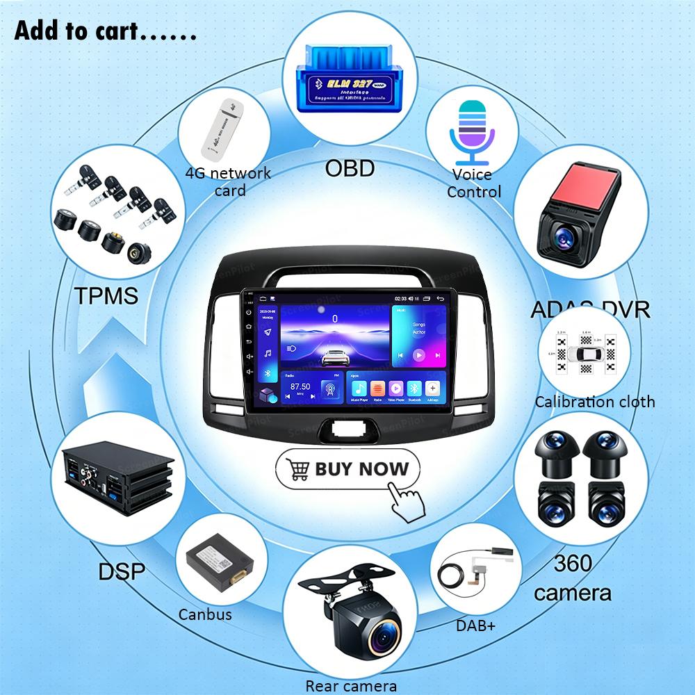 Android 16 For Hyundai Avante Elantra 4 HD 2006 - 2012 Car Radio Stereo Head Unit Multimedia Video Player GPS Navigation 2K QLED